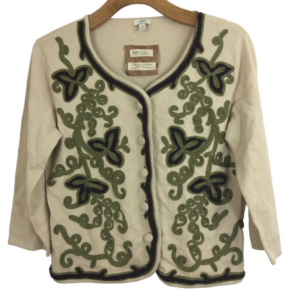 J Jill Limited Edition #40 Embellished Appliqued Cardigan Angora Rabbit Medium